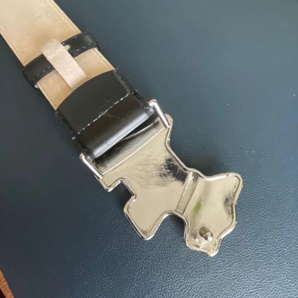Rhinestone Dog Westie Scottie Black Leather Belt